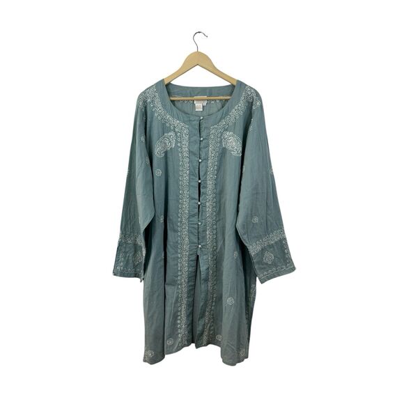Soft Surroundings 3X Pearl Button Tunic Top Blue Embroidered Sequins Womens - Picture 1 of 16